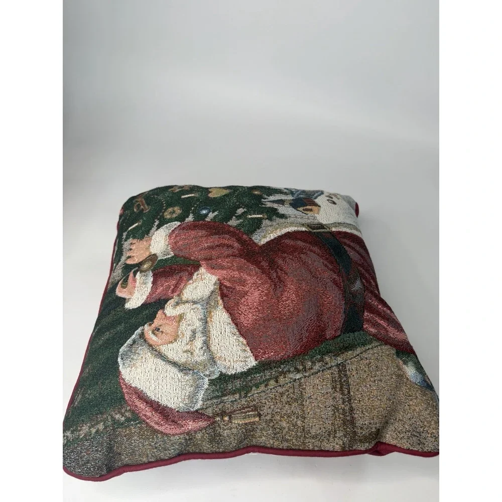 Vintage Santa Needlepoint Throw Pillow Christmas Decor Cottagecore